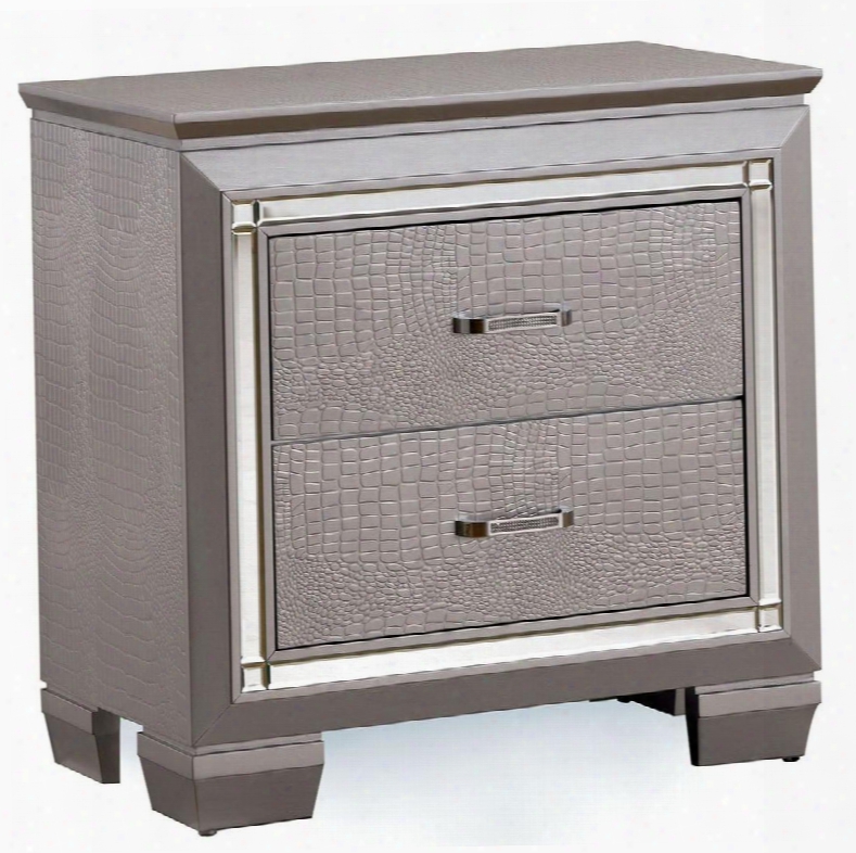 Bellanova Collection Cm7979sv-n 30" Nightstand With 2 Drawers Crocodile Textured Detail Diamond Crusted Bar Pull Handles Solid Wood And Wood Veneers