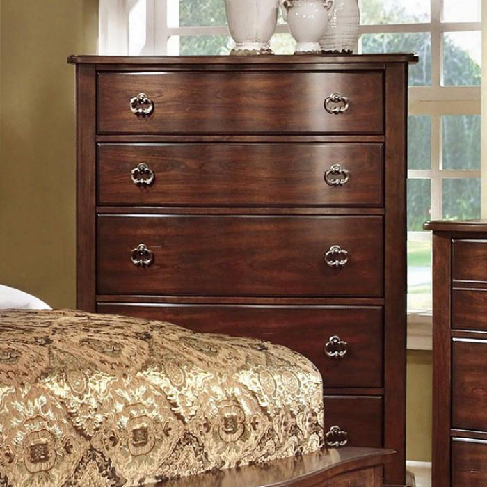 Bellavista Collection Cm7350c 40" Chest With 5 Drawers Antique Brass Handles Curved Front Panels Solid Wood And Wood Veneers Construction In Brown Cherry