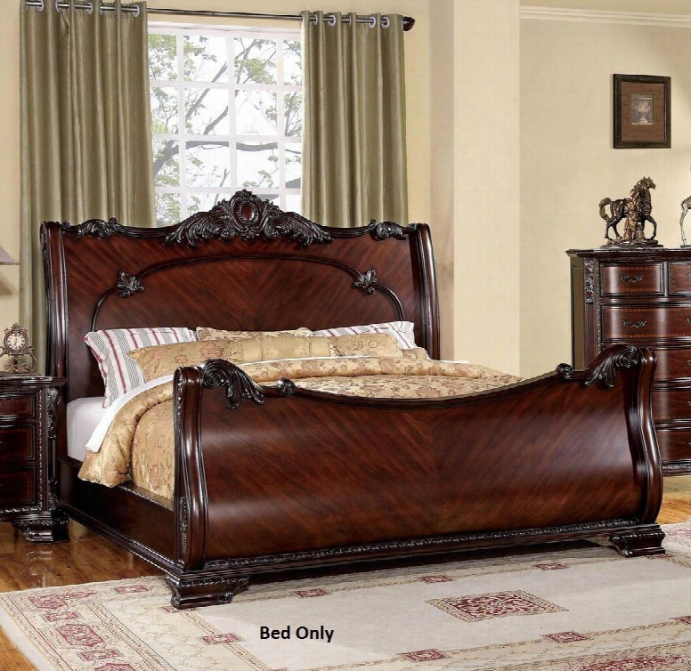 Bellefonte Collection Cm7277q-bed Queen Size Sleigh Bed With Luxurious Baroque Style Intricate Accents Solid Wood And Wood Veneers Construction In Brown