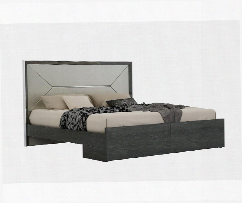 Bk1354pgry Navi Bed King High Gloss Grey Taupe Faux Leather Headboard With Stainless Steel Accent Large Drawer At