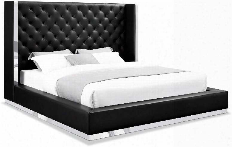 Bk1356pblksjf Abrazo Bed King Black Faux Leather Tufted Headboard Stainless Steel Trim Along Headboard Footboard And