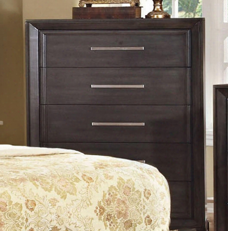 Bradley Collection Cm7780c 34" Chest With 5 Drawers Felt-lined Top Drawer Large Chrome Handles Solid Wood And Wood Veneers Construction In Dark Grey