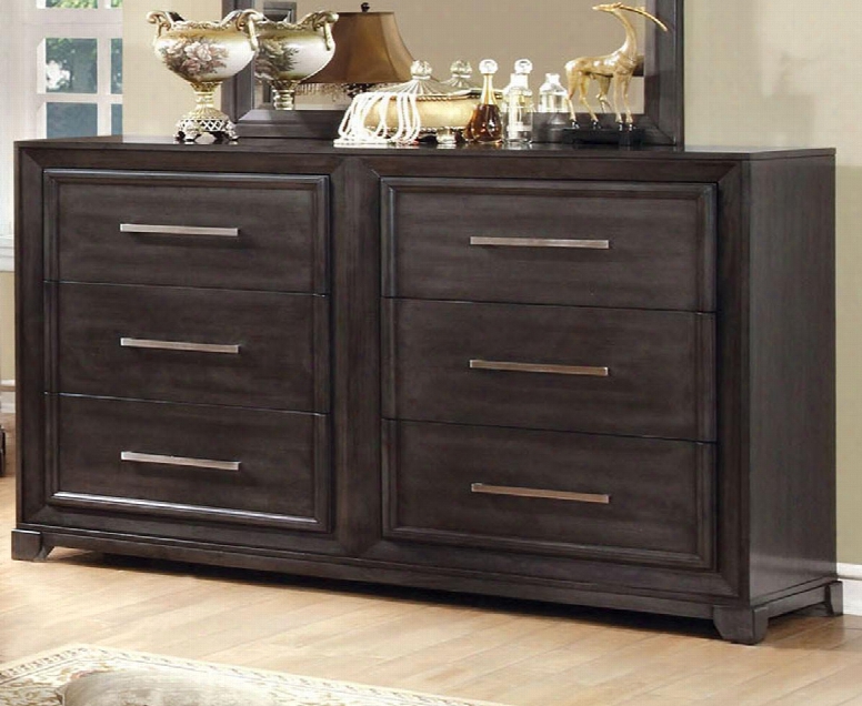 Bradley Collection Cm7780d 58" Dresser With 6 Drawers Felt-lined Top Drawers Large Chrome Handles Solid Wood And Wood Veneers Construction In Dark Grey