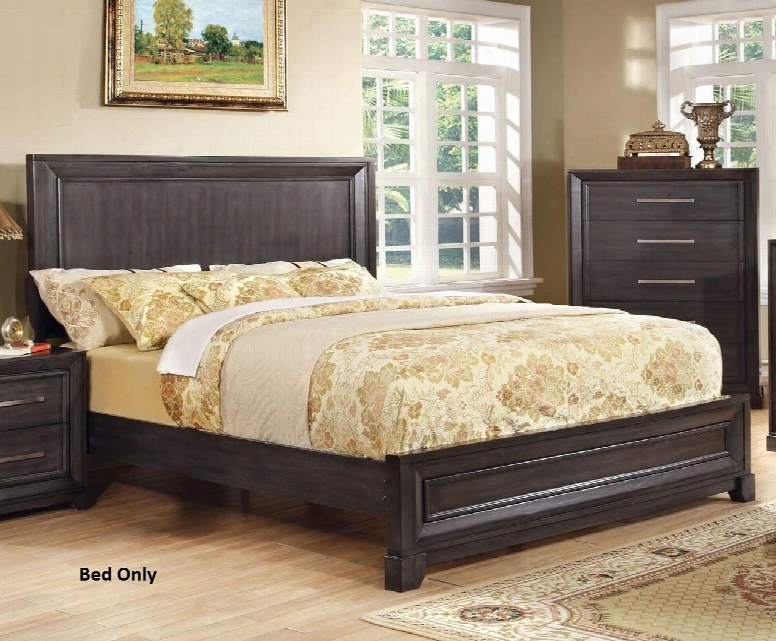 Bradley Collection Cm7780q-bed Queen Size Bed With Padded Headboard Solid Wood Andw Ood Veneer Construction In Dark Grey