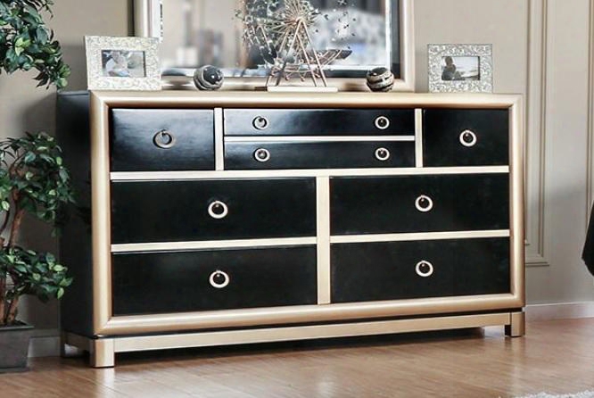 Braunfels Collection Cm7263d 60" Dresser With 7 Drawers Hidden Drawer English Dovetail Drawers Solid Wood And Wood Veneers Construction In Black And Gold