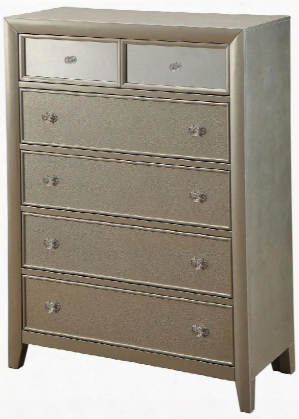 Briella Collection Cm7101c 39"chest With 6 Drawers Sandblasted Front Panels Solid Wood And Wood Veneers Construction In Silver