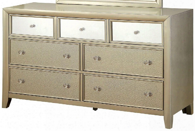 Briella Collection Cm7101d 64" Dresser With 7 Drawers Sandblasted Front Panels Solid Wood And Wood Veneers Construction In Silver