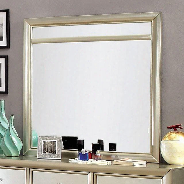 Briella Collection Cm7101m 42" X 41" Mirror With Square Shape Solid Wood And Wood Veneers Frame Construction In Silver