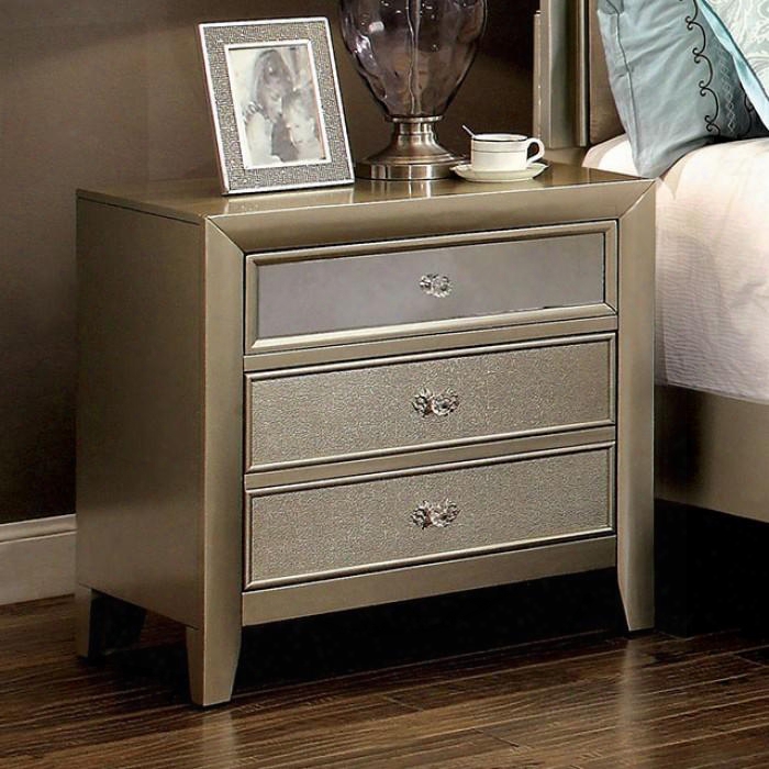 Briella Collection Cm7101n 28" Nightstand With 2 Drawers Sandblasted Front Panels Solid Wood And Wood Veneers Construction In Silver