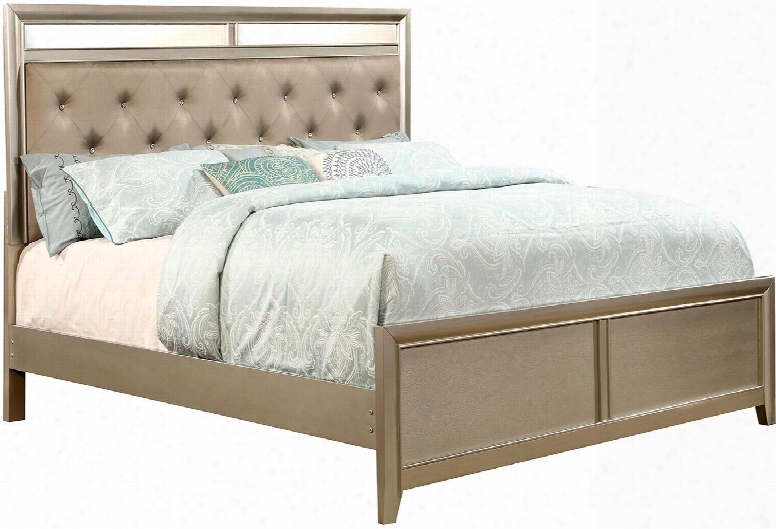 Briella Collection Cm7101q-bed Queen Size Platform Bed With Fabric Headboard Upholstery Mirror Panels And Wood Veneers Construction In Silver