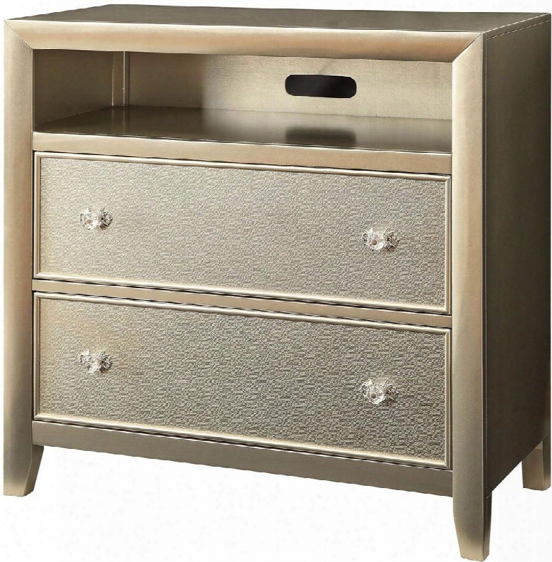 Briella Collection Cm7101tv 41" Media Chest With 2 Drawers Open Compartment Sandblasted Front Panels Solid Wood And Wood Veneers Construction In Silver