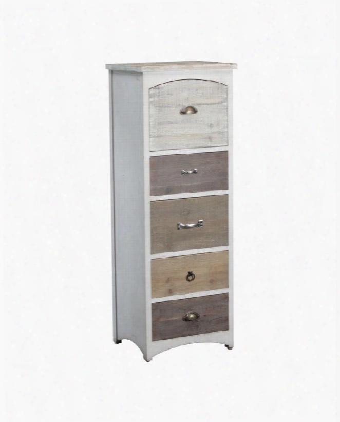 Brighton Collection 15a8136sh 18" Chest With Five Drawers And Antique Brass Pulls In Hwite And Driftwood