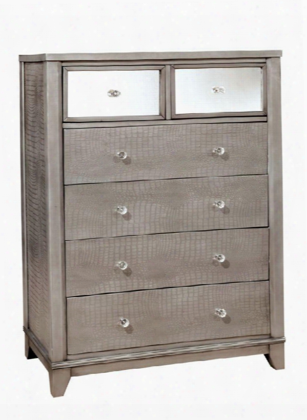 Bryant Collection Cm7288sv-c 37" Chest With 6 Full Extension Drawers Crocodile Skin Leatherette Panels Mirror Accents Solid Wood And Wood Veneers