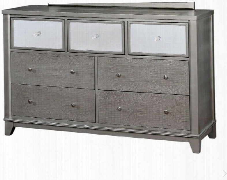 Bryant Ii Collection Cm7289sv-d 59" Dresser With 7 English Dovetail Drawers Crocodile Skin Textured Accents Mirror Front Panels Solid Wood And Wood Veneeers