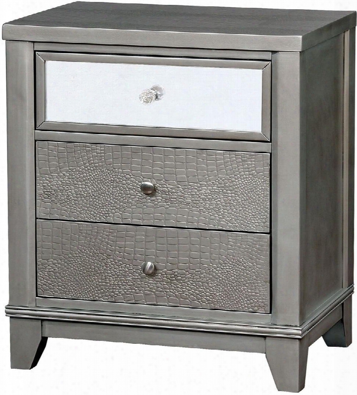 Bryant Ii Collection Cm7289sv-n 24" Nightstand With 3 English Dovetail Drawers Crocodile Skin Textured Accents Mirror Front Panels Solid Wood And Wood