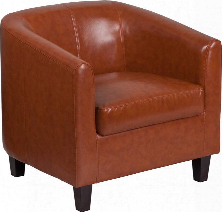 Bt-873-cg-gg Lounge Chair With Sloping Arms Barrel Back Fixed Seat Cushion Tapered Legs And Leathersoft Upholstery In Cognac