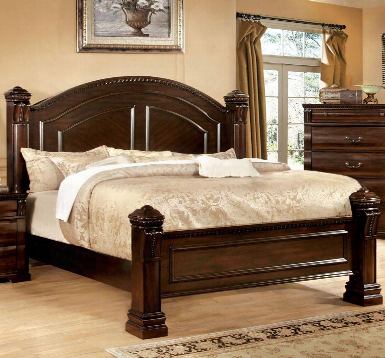 Burleigh Collection Cm7791q-bed Queen Size Bed With Intricate Headboard Trim Feet Large Posts Solid Wood And Wood Veneers Construction In Cherry