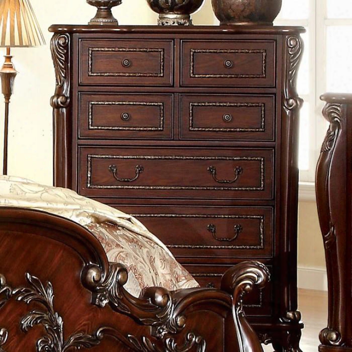 Castlewood Collectio Ncm7299c 42" Chest With 7 Drawers Intricate Wooden Carvings Metal Harddware Solid Wood And Wood Veneers Construction In Cherry