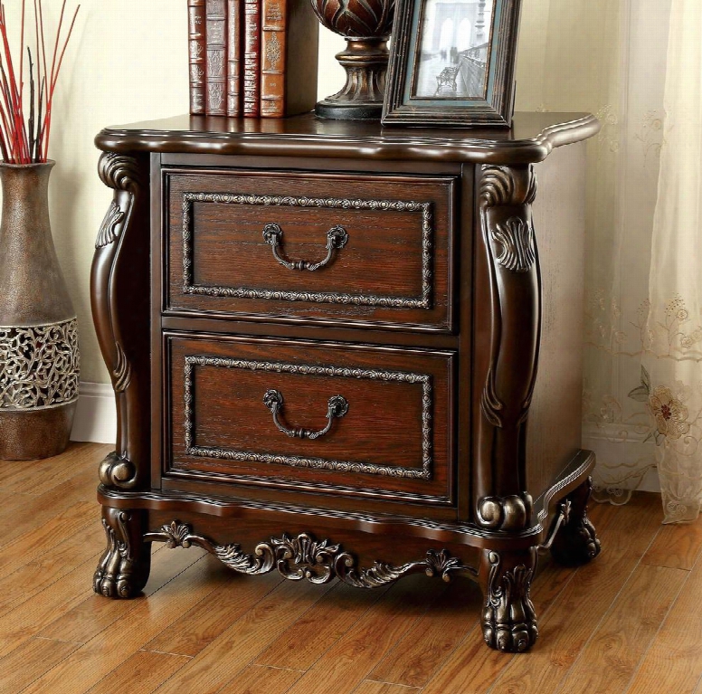 Castlewood Collection Cm7299n 29" Nightstand With 2 Drawers Usb Outlet Intricate Wooden Carvings Metal Hardware Solid Wood And Wood Veneers Construction In