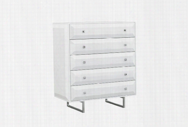 Cd1356whtsjf Abrazo Chest Of Drawers High Gloss White 5 Self-close Drawers With Geometric Design Chrome Handles Stainless Steel