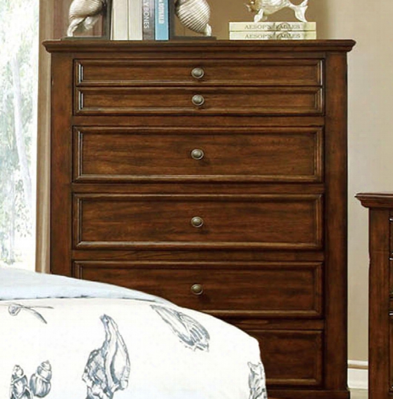 Chelsea Collection Cm7781c 34" Chest With 5 Drawers Felt-lined Top Drawer Solid Wood And Wood Veneers Construction In Cherry