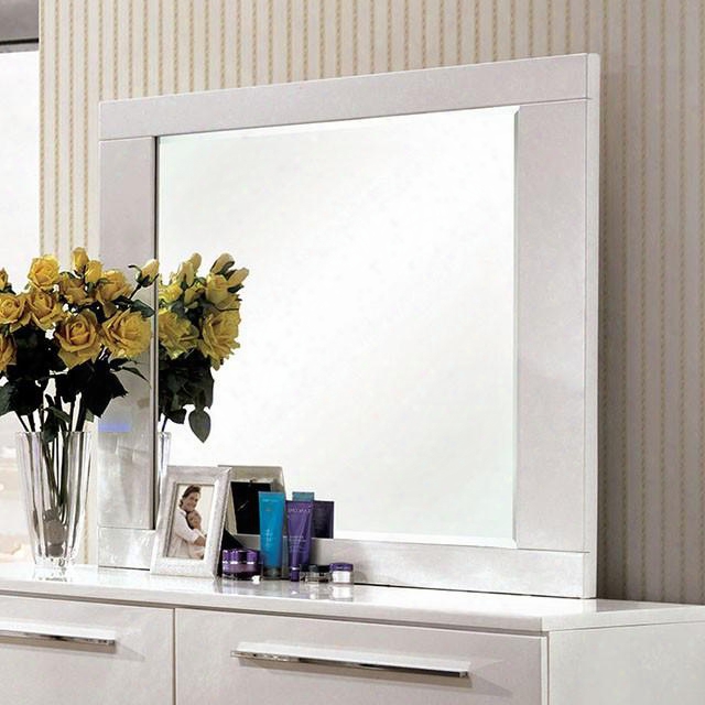 Clementine Collection Cm7201m 46" X 37" Mirror With Rectangle Shape High Gloss Lacquer Coating Solid Wood And Wood Veneers Frame Construction In White