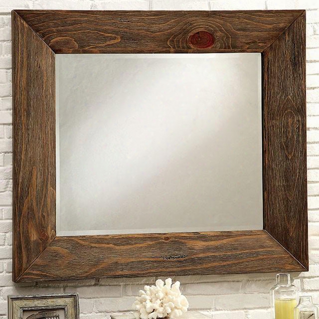 Coimbra Collection Cm7623m 42" X 37" Mirror With Rectangle Shape Solid Wood And Wood Veneers Frame Construction In Rustic Natural Tone