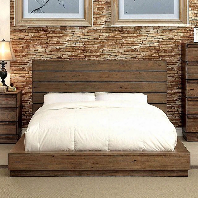 Coimbra Collection Cm7623q-bed Queen Size Bed With Plank Panel Headboard Slat Kit Included Solid Wood And Wood Veneers Construction In Rustic Natural Tone