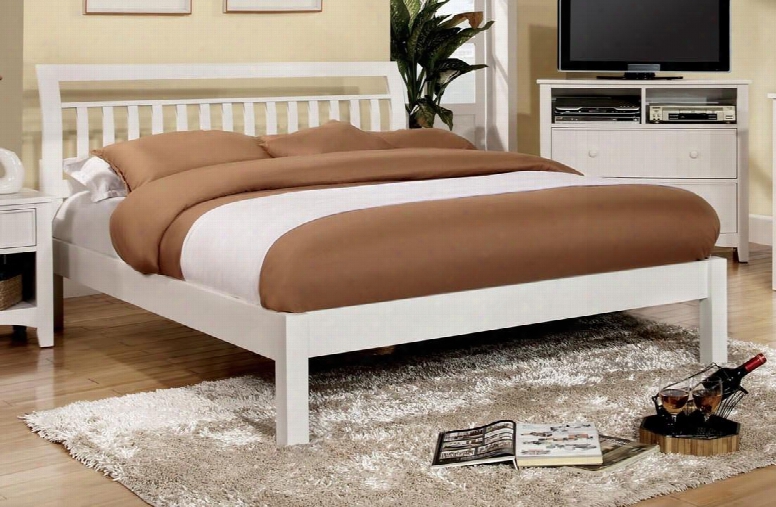 Corry Collection Cm7923wh-q-bed Queen Size Sleigh Bed With Slatted Headboard Slat Kit Included Solid Wood And Wood Veneer Construction In White