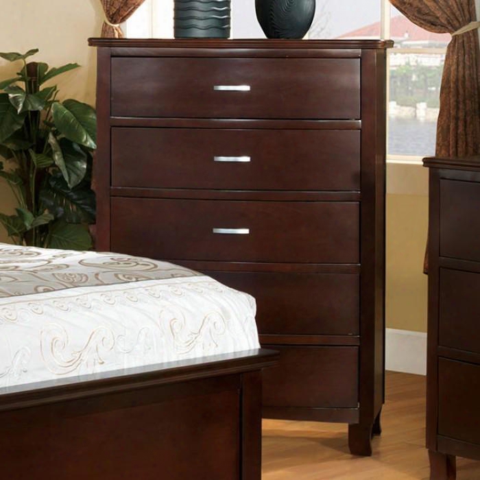 Crest View Collection Cm7599c 36" Chest With 5 Drawers Replicated Wood Grain Silver Metal Hardware And Solid Wood Construction In Brown Cherry