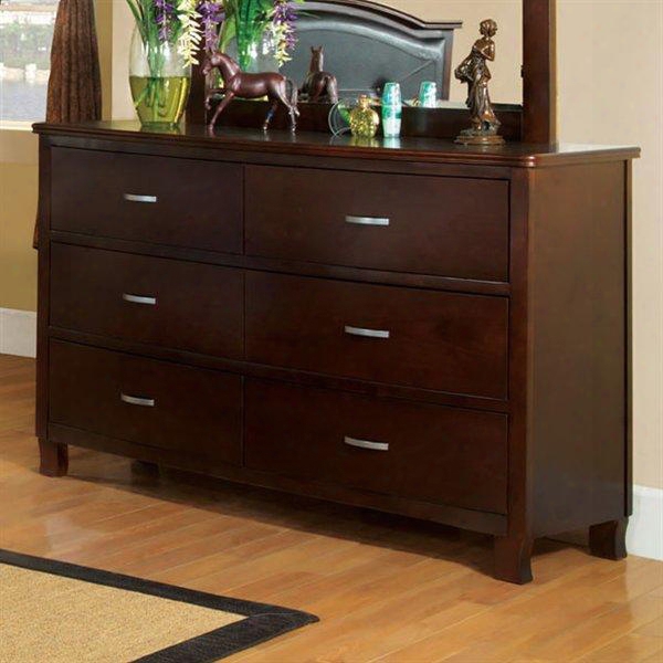 Crest View Collection Cm7599d 58" Dresser With 6 Drawers Replicated Wood Grain Silver Metal Hardware And Solid Wood Construction In Brown Cherry