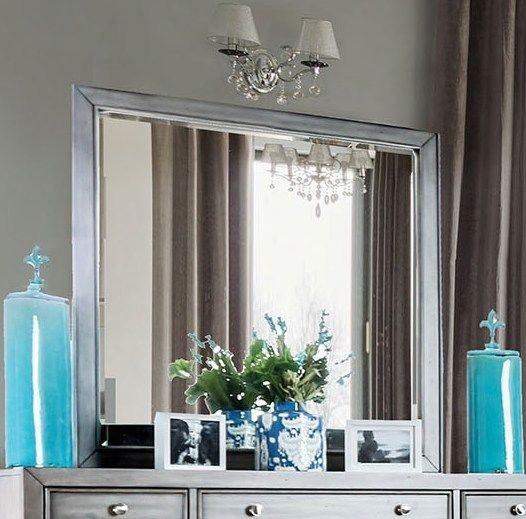 Daphne  Collection Cm7556m 23" X 16" Mirror With Rectangle Shape Solid Wood And Wood Veneers Frame Construction In Grey