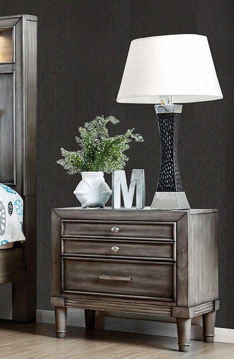 Daphne Collection Cm7556n 23" Nightstand With 3 Drawers Silver Tone Handles Solid Wood And Wood Veneers Construction In Grey