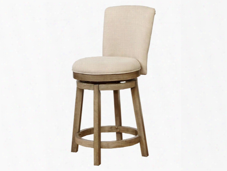 Davis Collection 15b8193cs 40" Counter Stool With Stretcher Circular Seat Natural Linen-look Fabric Upholstery And Wood Frame In