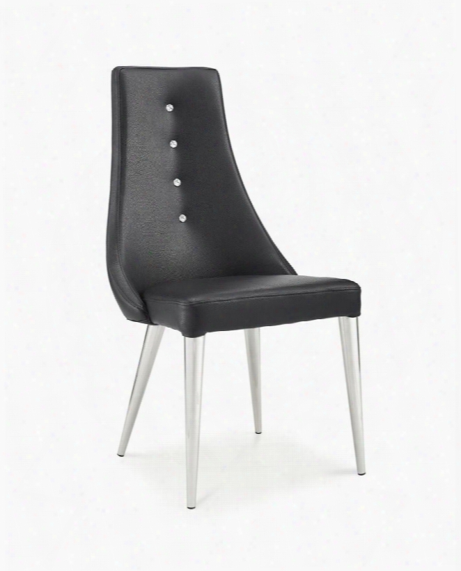 Dc1313blk Palacio Dining Chair Black Faux Leather With Crystal Buttons In Backrest Polished Stainless Steel