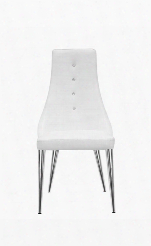 Dc1313wht Palacio Dining Chai R White Faux Leather With Crystal Buttons In Backrest Polished Stainless Steel