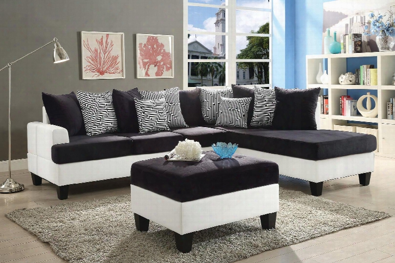 Domino Collection G220sco 2 Pc Living Room Set With Reversible Chaise Sectional + Storage Ottoman In White And Black