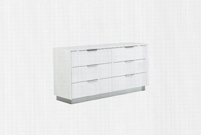 Dr1354wht Navi Dresser Double High Gloss White With Stainless Steel Trim 6 Drawers With Self-close Runners Stainless Steel