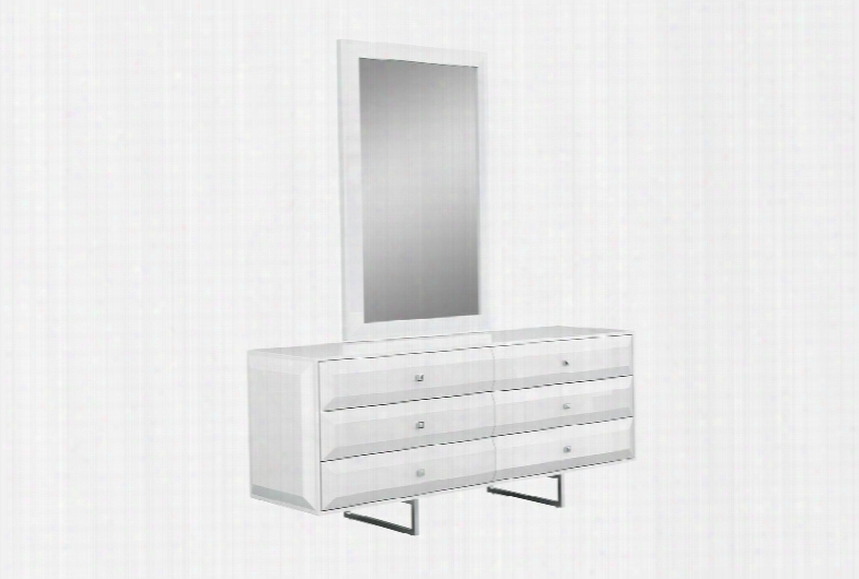 Dr1356dwhtsjf Abrazo Dresser High Gloss White 6 Self-close Drawers With Geometric Design Chrome Handles Stainless Steel