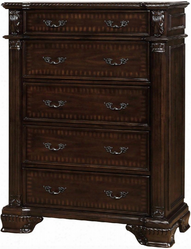 Edinburgh Collection Cm7671c 38" Chest With 5 Drawers Antique Inspired Drawer Pull Handles Solid Wood And Wood Veneers Construction In Brown Cherry