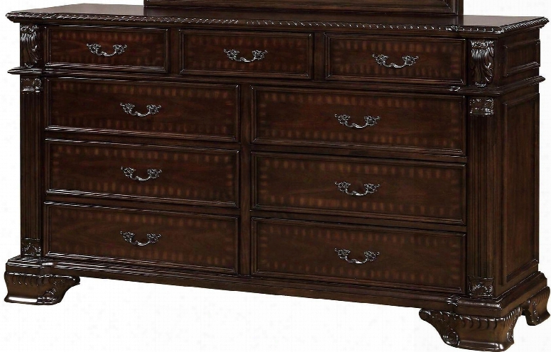 Edinburgh Collection Cm7671d 62" Dresser With 9 Drawers Antique Inspired Drawer Pull Handles Solid Wood And Wood Veneers Construction In Brown Cherry