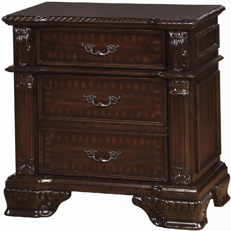 Edinburgh Collection Cm7671n 28" Nightstand With 3 Drawers Antique Inspired Drawer Pull Handles Solid Wood And Wood Veneers Construction In Brown Cherry