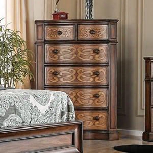 Emmaline Collection Cm7831c 42" Chest With 5 Drawers Laser Cut Drawer Panel Design Felt-lined Top Drawers Solid Wood And Wood Veneers Construction In Warm