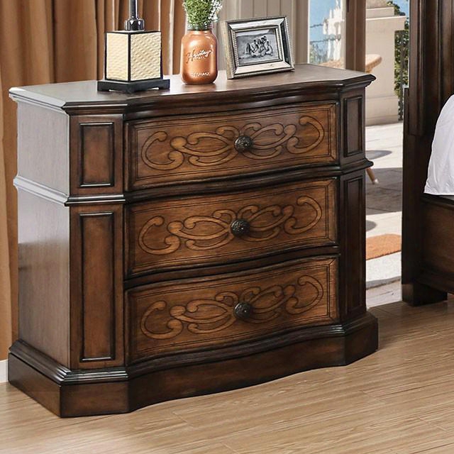 Emmaline Collection Cm7831n 32" Nightstand With 3 Drawers Laser Cut Drawer Panel Design Felt-lined Top Drawers Solid Wood And Wood Veneers Construction In