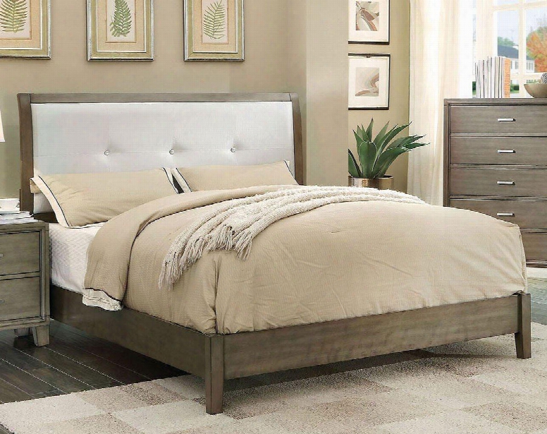 Enrico I Collection Cm7068gy-q-bde Queen Size Platform Bed With Leatherette Headboard Upholstery Button Tufting Solid Wood And Wood Veneer Construction In