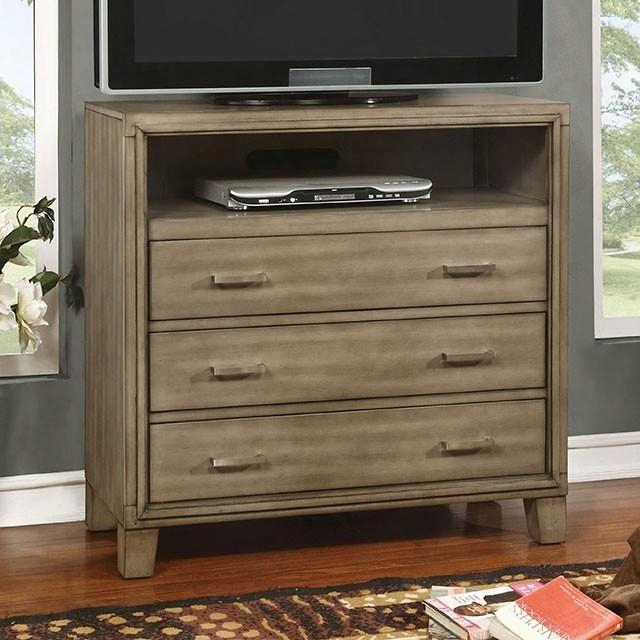 Enrico I Collection Cm7068gy-tv 36" Media Chest With 3 Drawers Open Compartment Metal Hrdware Solid Wood And Wood Veneers Construction In Grey