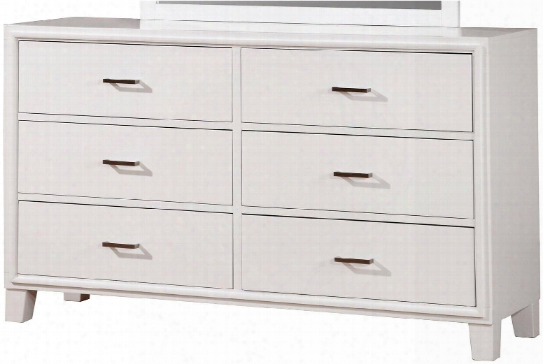 Enrico I Collection Cm7068wh-d 58" Dresser With 6 Drawers Metal Hardware Tapered Legs Solid Wood And Wood Veneers Construction In