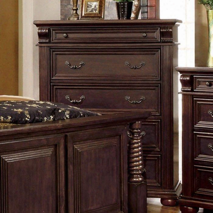 Esperia Collection Cm7711c 44" Chest With 5 Full Extension Drawers English Style Solid Wood And Wood Veneers Construction In Brown Cherry