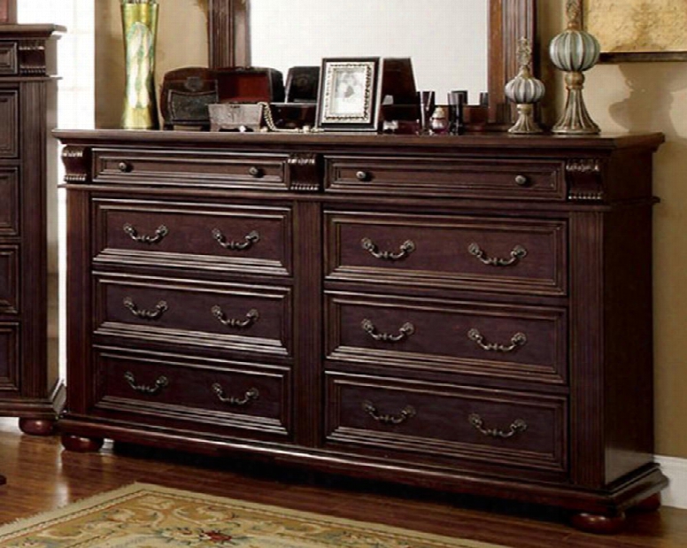 Esperia Collection Cm7711d 69" Dresser With 8 Full Extension Drawers English Style Solid Wood And Wood Veneers Construction In Brown Cherry