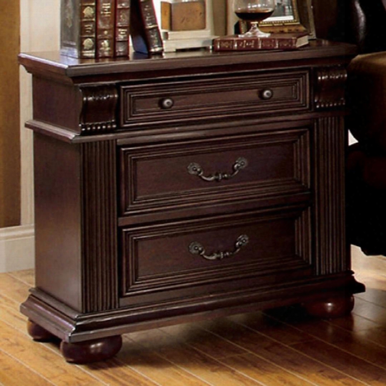 Esperia Collection Cm7711n 30" Nightstand With 3 Full Extension Drawers English Style Solid Wood And Wood Veneers Construction In Brown Cherry